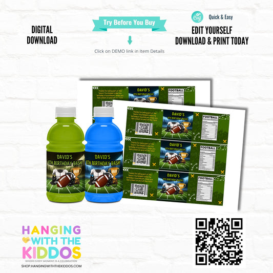 Editable Football Sports Drink Bottle Labels