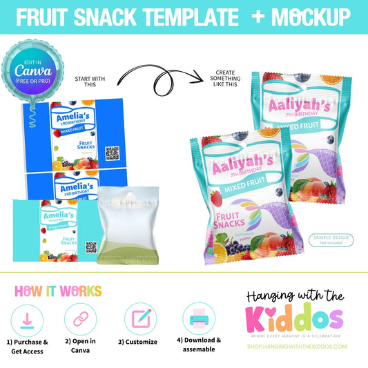 Custom Fruit Snack Wrapper Template Canva | Party Favor Labels