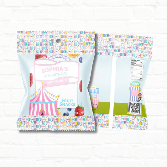 Pink Circus Party Personalized Fruit Snack Pouches