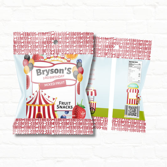 Circus Party Personalized Fruit Snack Pouches