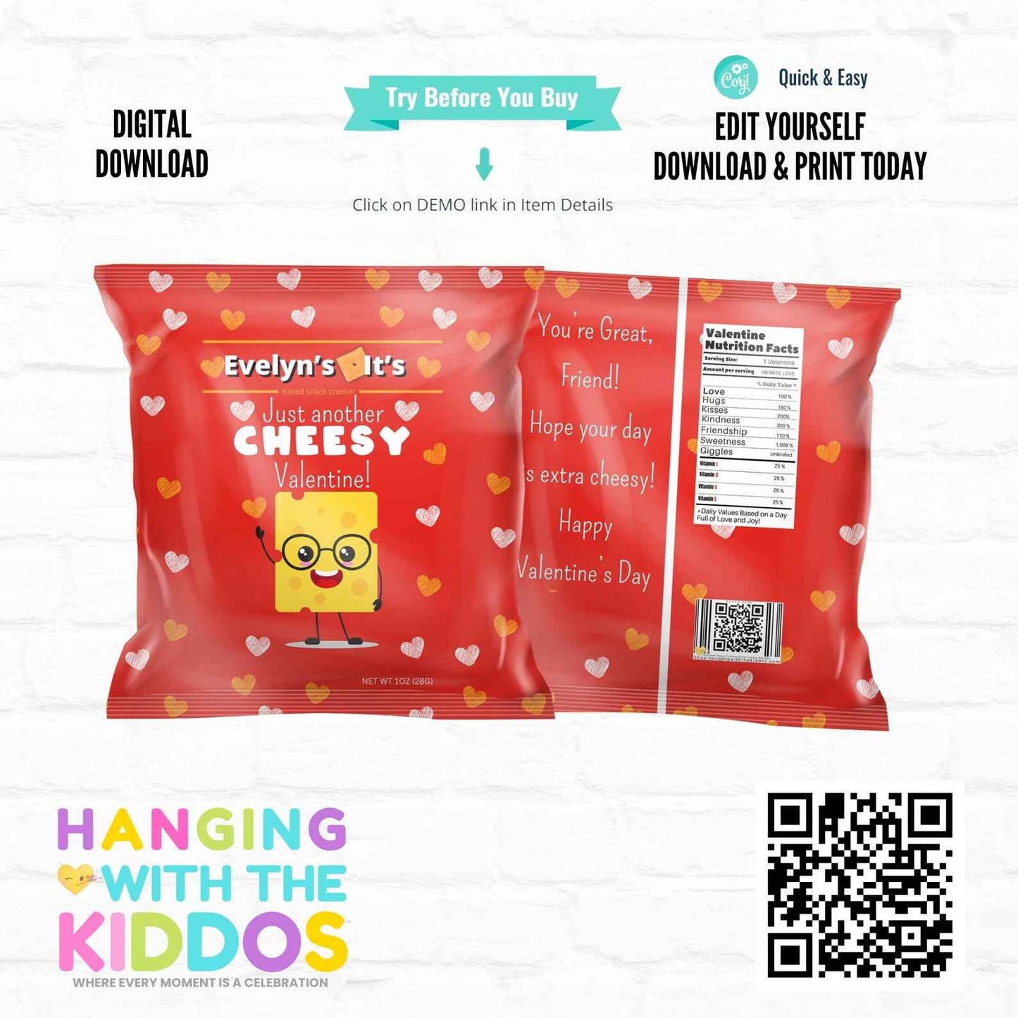 Valentine Baked Cheese Crackers Wrapper Template | DIY Valentine’s Day Favor