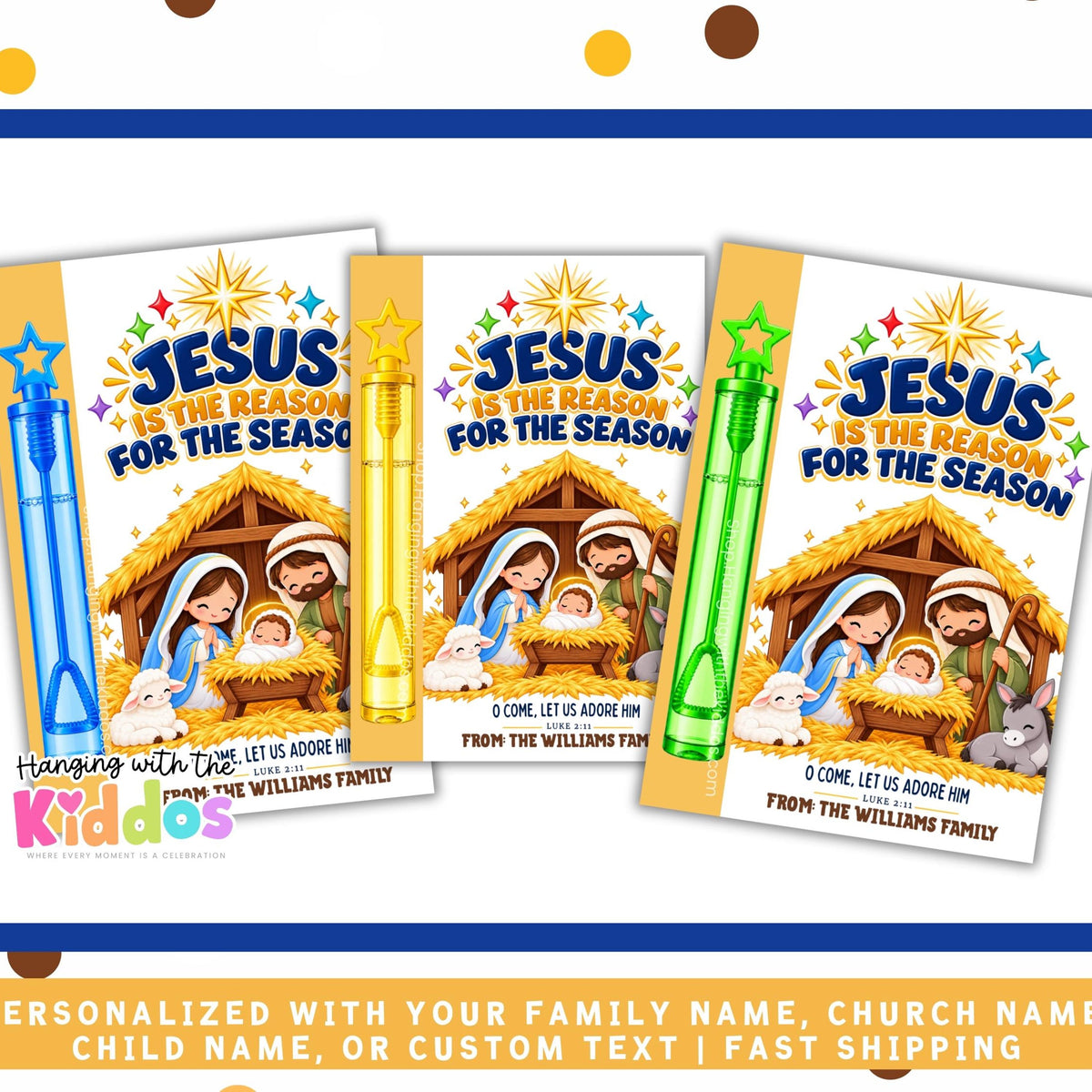 Personalized Nativity Bubble Wand Party Favors