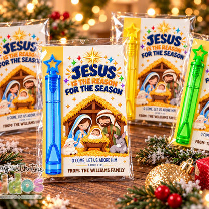Personalized Nativity Bubble Wand Party Favors