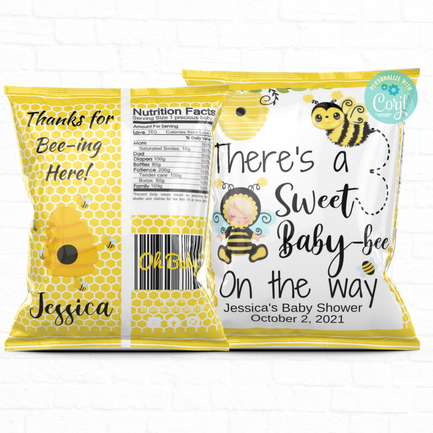 Bee Baby Shower Chip Bags| Cutie Baby Shower| Personalize Baby Shower Guest Gifts