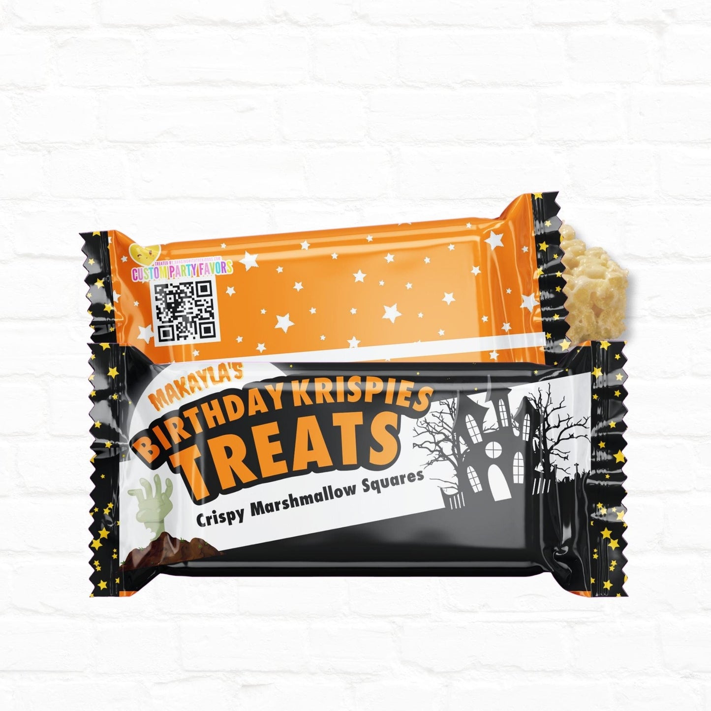 Spooky Halloween Birthday Party Favor Personalized Rice Krispy Treat Wrappers | Printable File