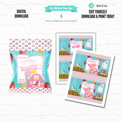 Pink Barnyard Birthday Customizable  Stacked Chips Can Wrapper|Printable Label