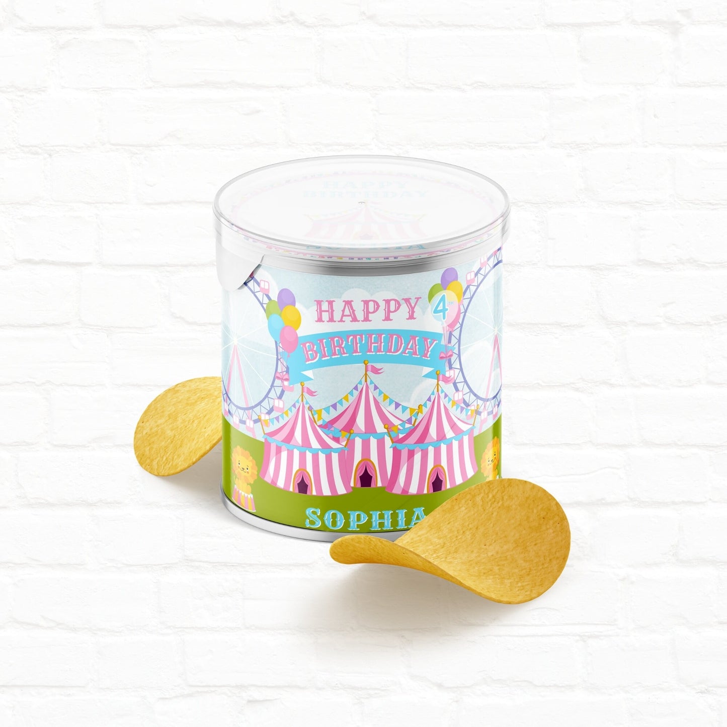 Pink Circus Party Customizable Stacked Chips Can Wrapper| Carnival Birthday Printable File