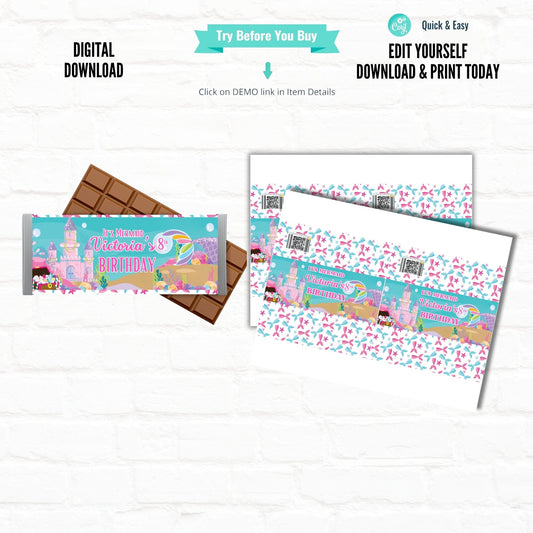 Mermaid Party Customizable Candy Bar Wrappers Party Favors |Printable File 02