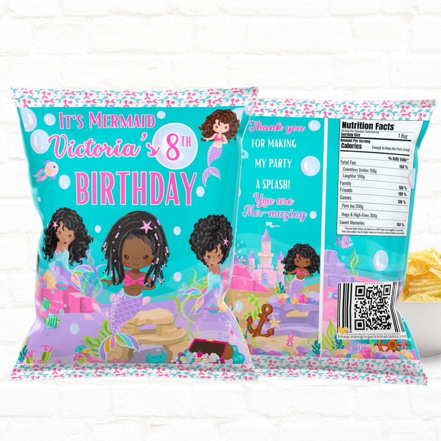 Mermaid Party Personalized Favors Chip Bags|Printable File 02
