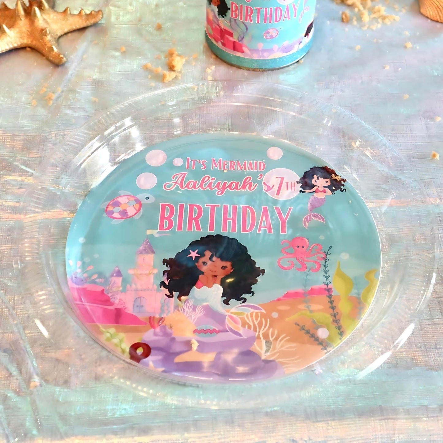 Personalized Mermaid Plate Labels for 7-inch Clear Plastic Appetizer Plates