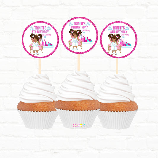 Girls Spa Party Personalized 2” round Cupcake Toppers 12pc|02