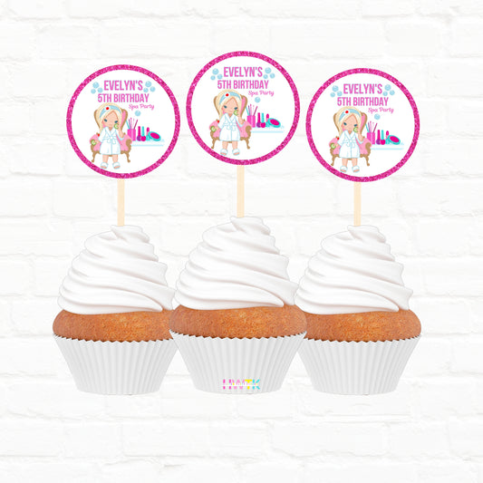 Girls Spa Party Personalized 2” round Cupcake Toppers 12pc|03