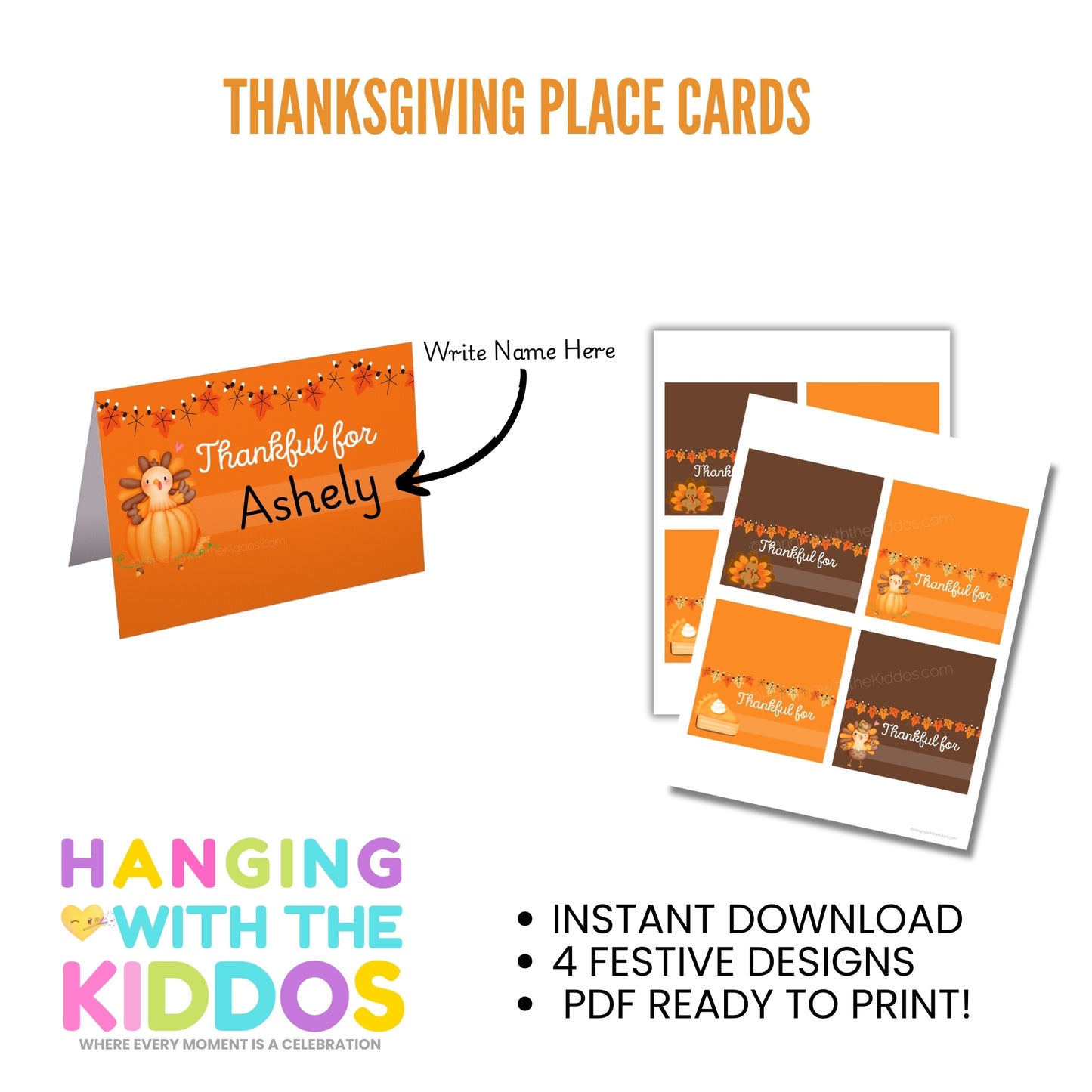 Thanksgiving Place Cards - Printable Name Cards for Holiday Table