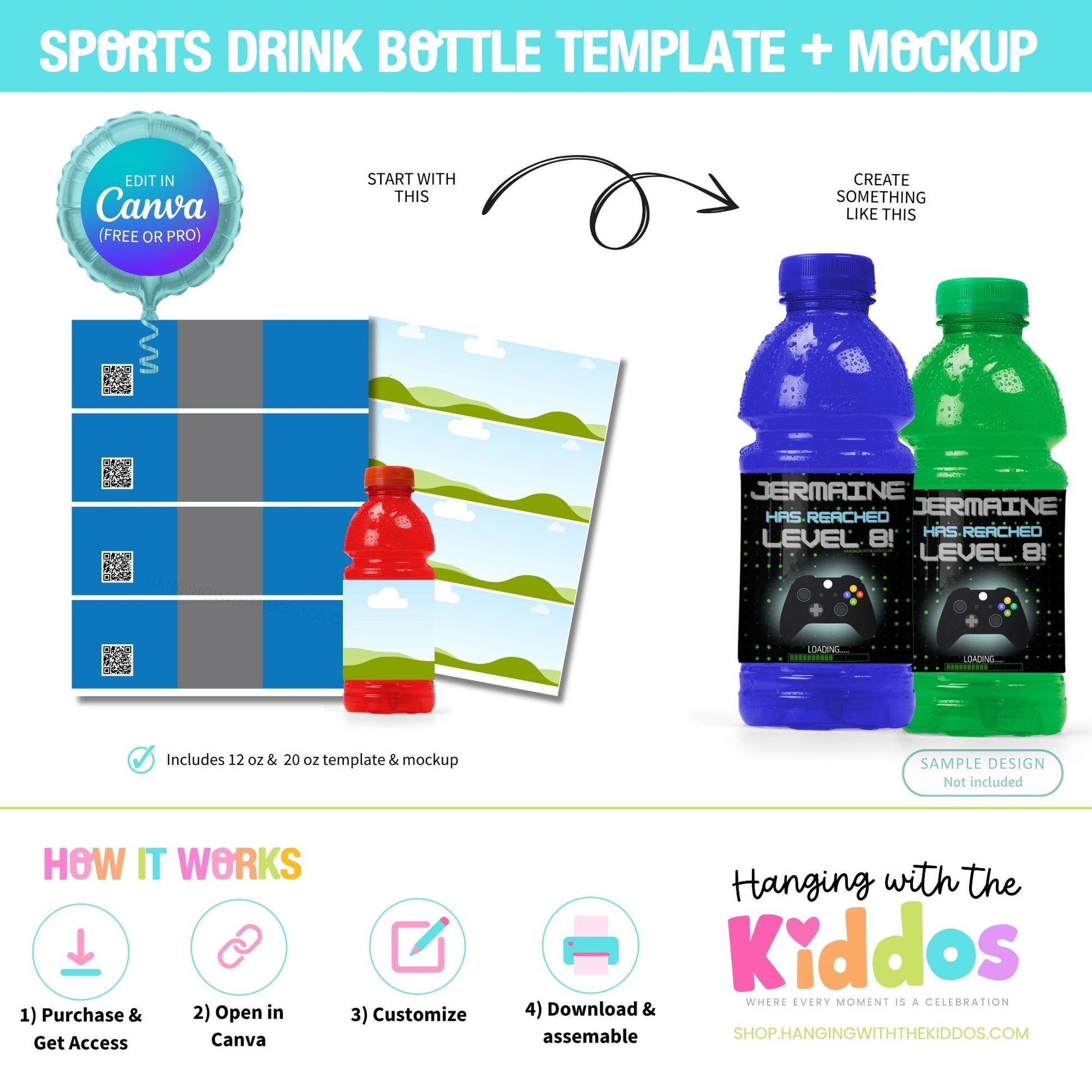 Custom Sports Drink Bottle Labels Template & Mockup
