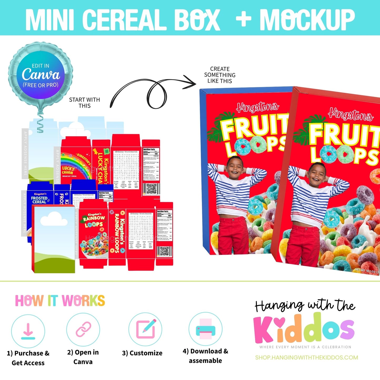 Mini Cereal Box Template Canva | Editable + Mockup