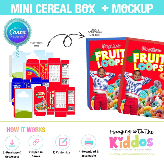 Mini Cereal Box Template Canva | Editable + Mockup