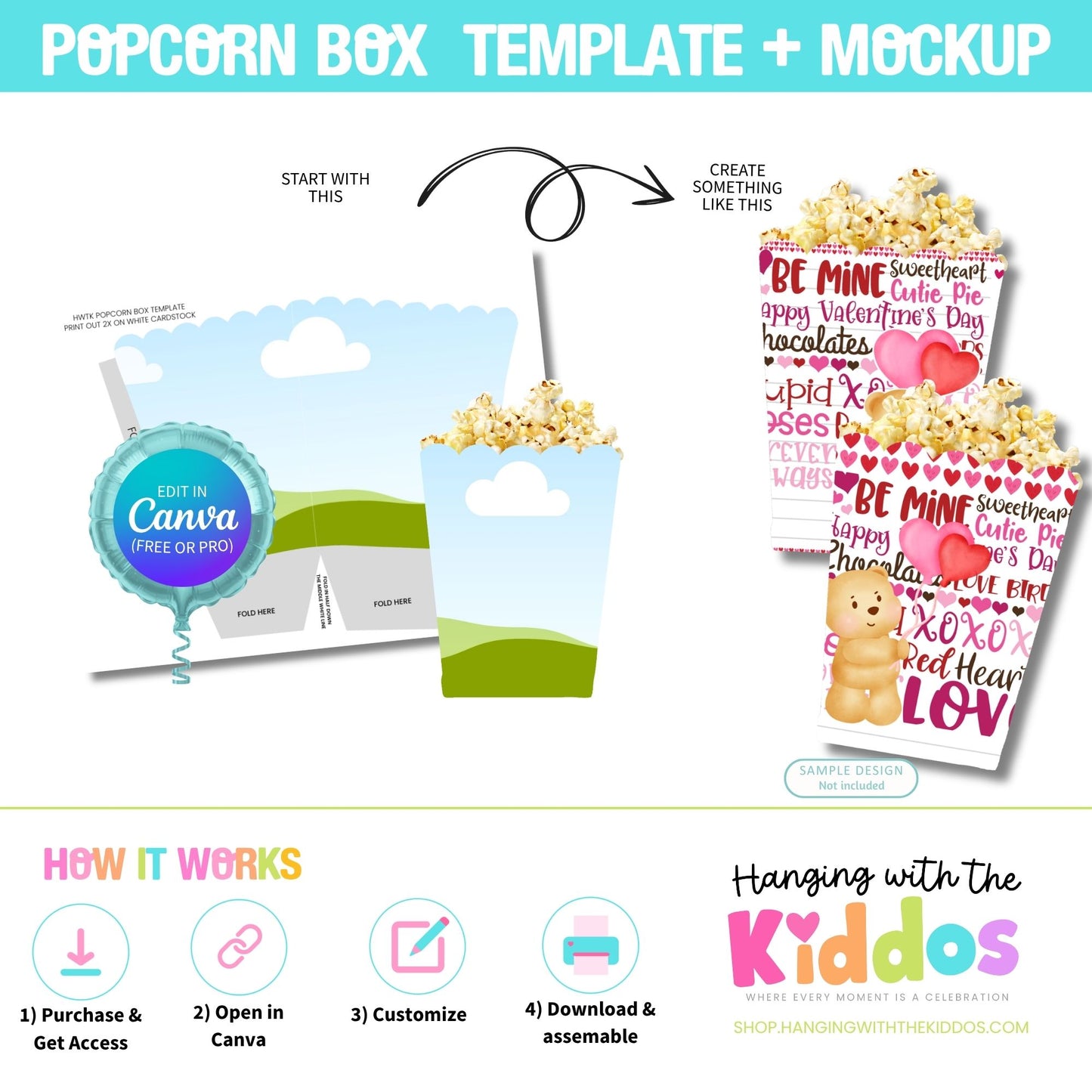 Editable Popcorn Box Template for Canva | Mini Box + Mockup DIY