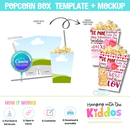 Editable Popcorn Box Template for Canva | Mini Box + Mockup DIY