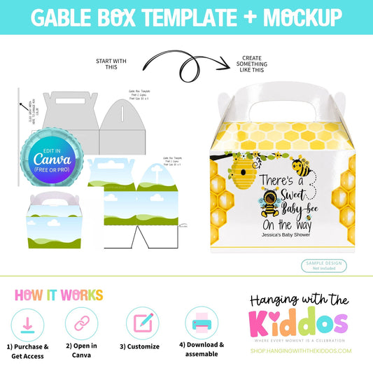 Gable Box Template Canva | Editable Party Favor + Mockup