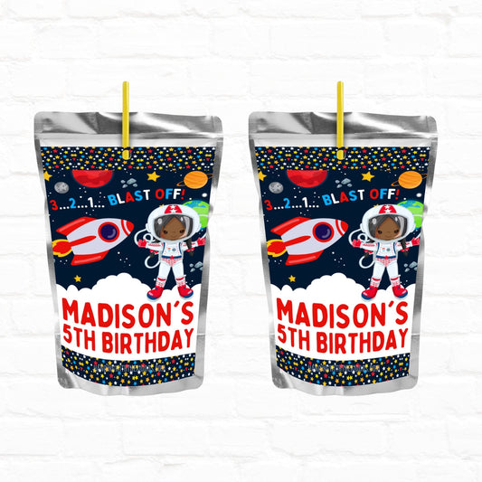 Space Birthday Girl Astronaut Personalized Juice Pouch Labels|Instant Download 03