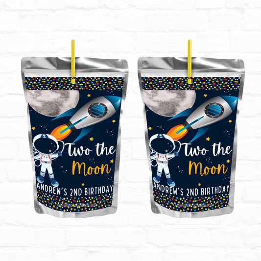 Two the Moon Space Birthday Personalized Juice Pouch Labels| Instant Download