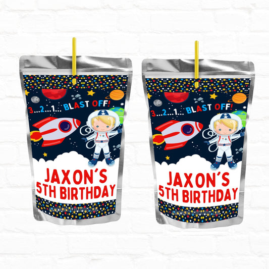 Space Birthday Astronaut Personalized Juice Pouch Labels|Instant Download 02