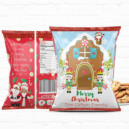 Christmas Personalized Party Favor Chip Bags Black Santa|Printable File