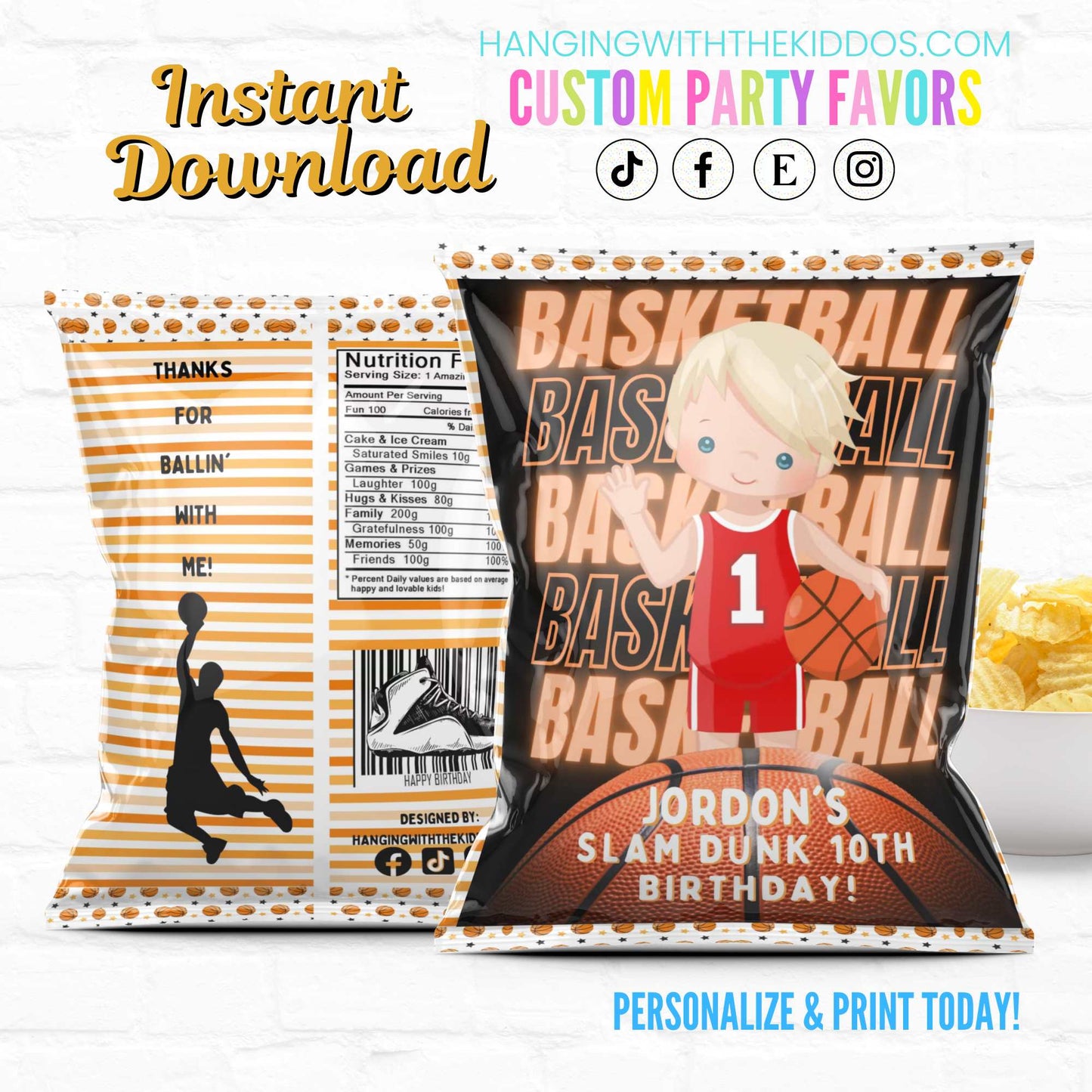 Basketball Birthday Party Favors Personalized Chip Bags Instant Download 03