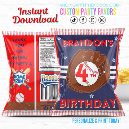 Baseball Birthday Party Favor Personalized Chip Bag Instant Download 04