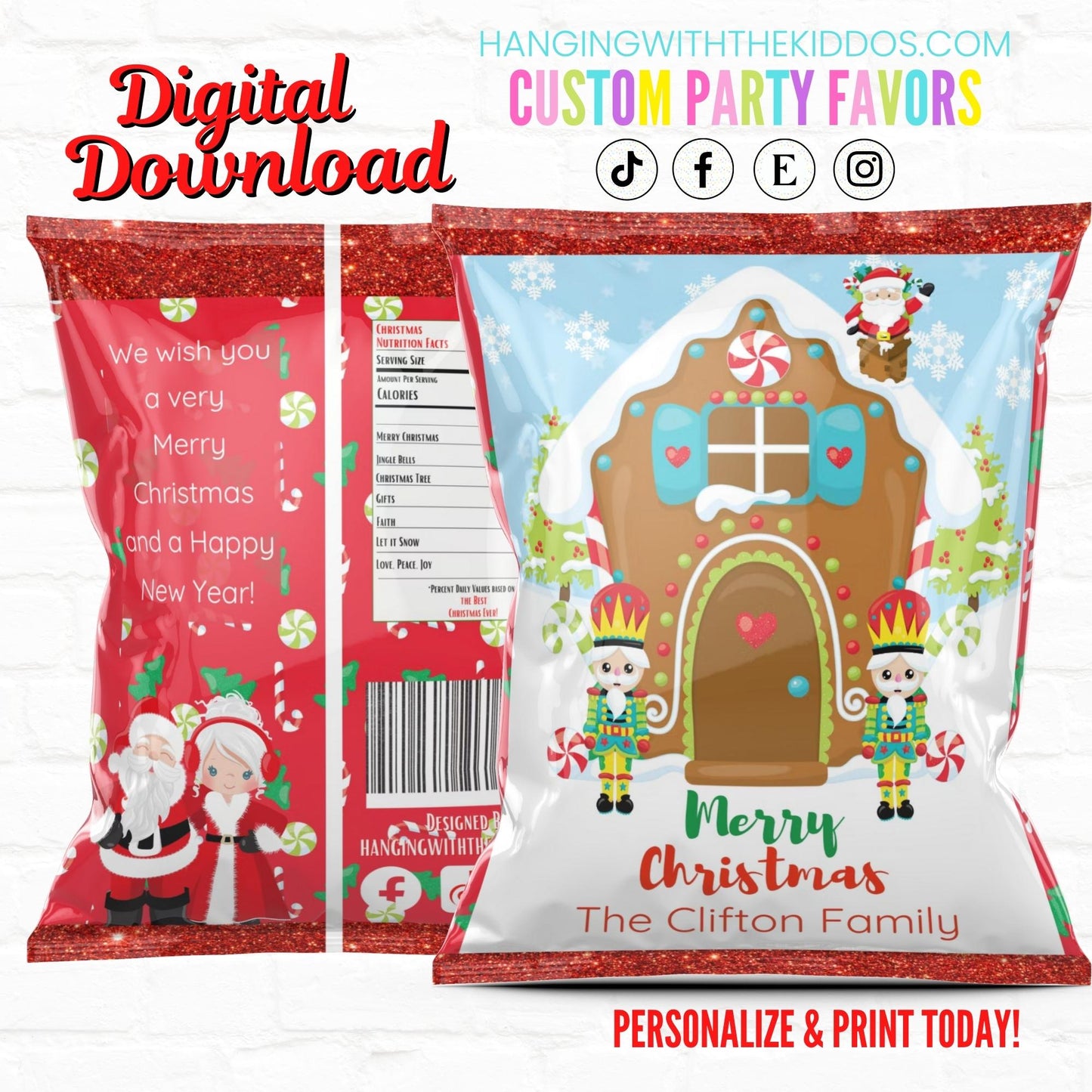 Christmas Personalized Party Favors Bundle Santa Claus|Printable File