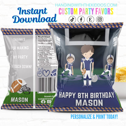 Football Birthday Party Favors Personalized Chip Bags Instant Download 02