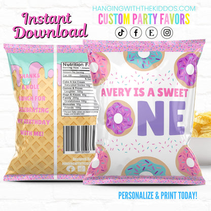 Donut Birthday Sweet One Chip Bags|Instant Download