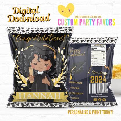 Graduation Party Custom Party Favors Personalized Chip Bags|Printable File Girl 02