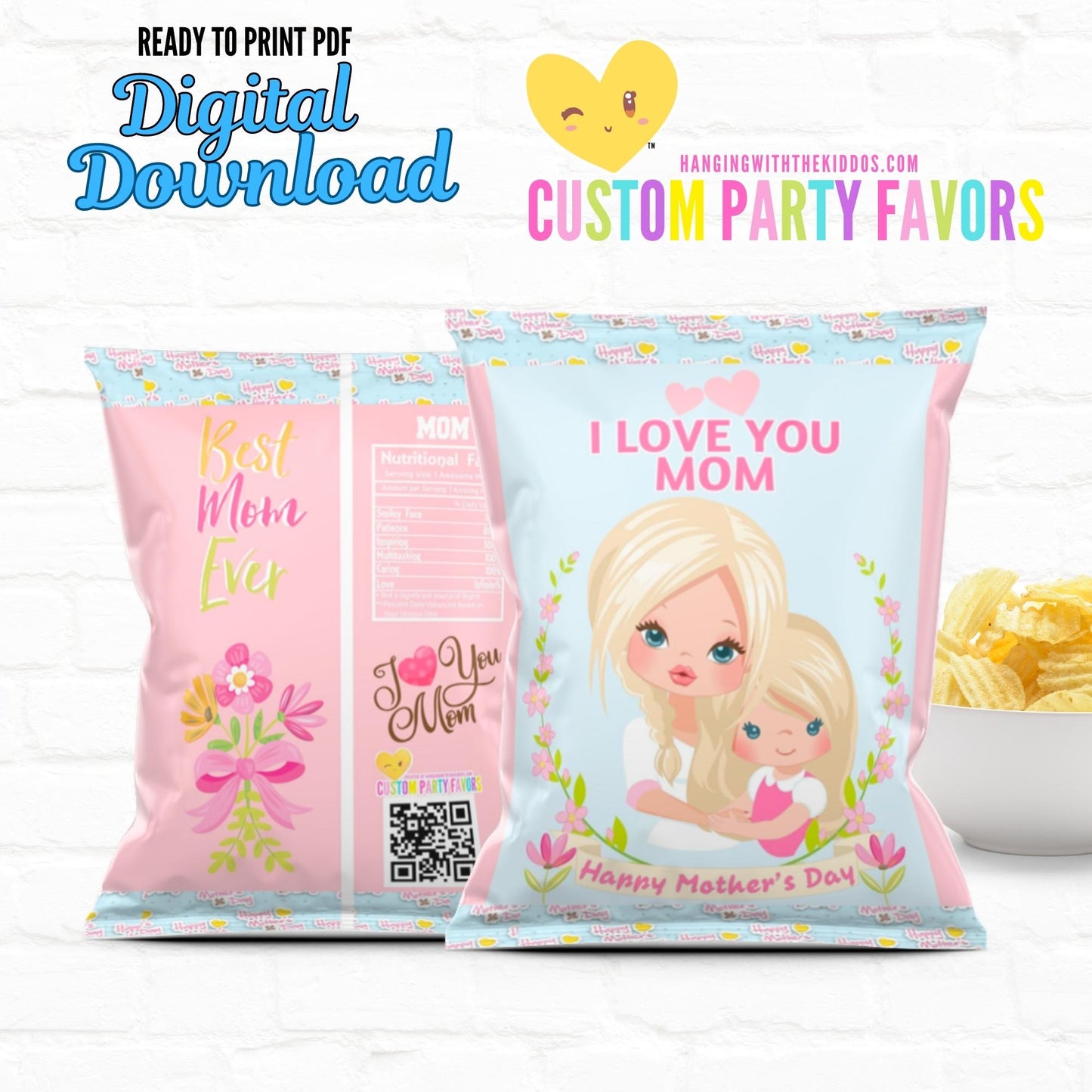 Mothers Day Gift from Daughter Gift Bag Custom Chip Bag| Instant Download