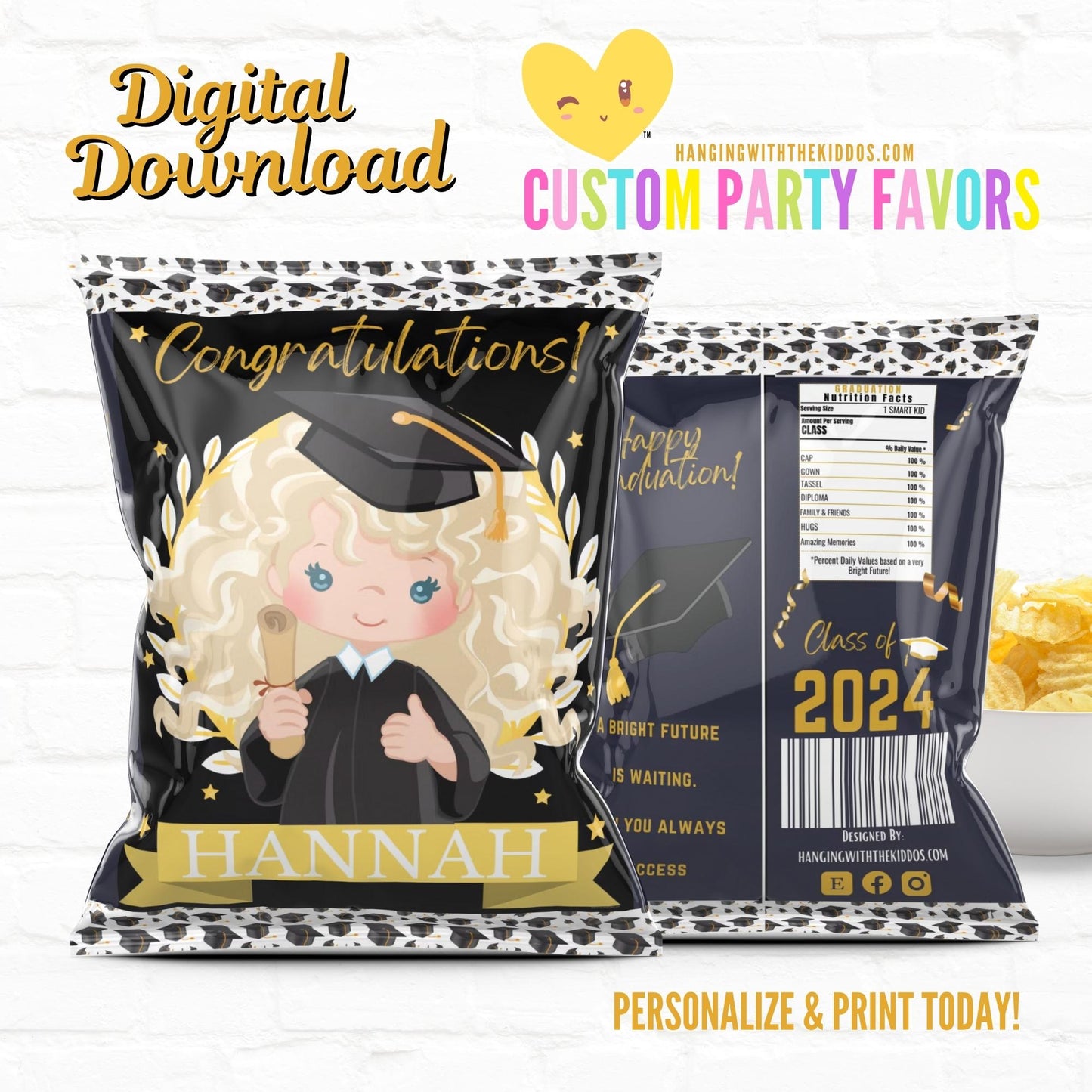 Graduation Personalized Chip Bags|Printable File  Girl 03