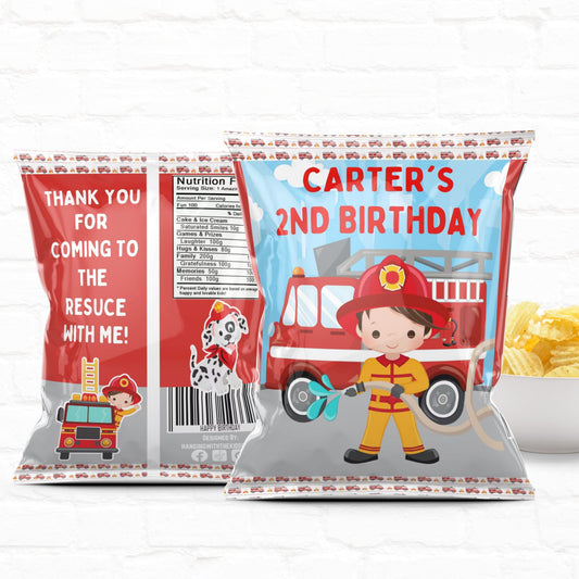 Firefighter Birthday Party Favor Personalized Chip Bags Instant Download 02