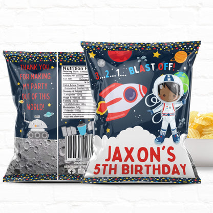 Space Birthday Personalized Party Favor Chip Bag African American Boy Astronaut|Instant Download