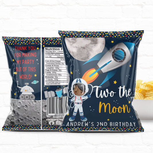 Two the Moon Space Birthday Personalized Party Favor Chip Bag Astronaut|Instant Download