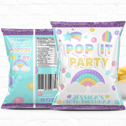 Pop It Party Favor Personalized Chip Bag Instant Download