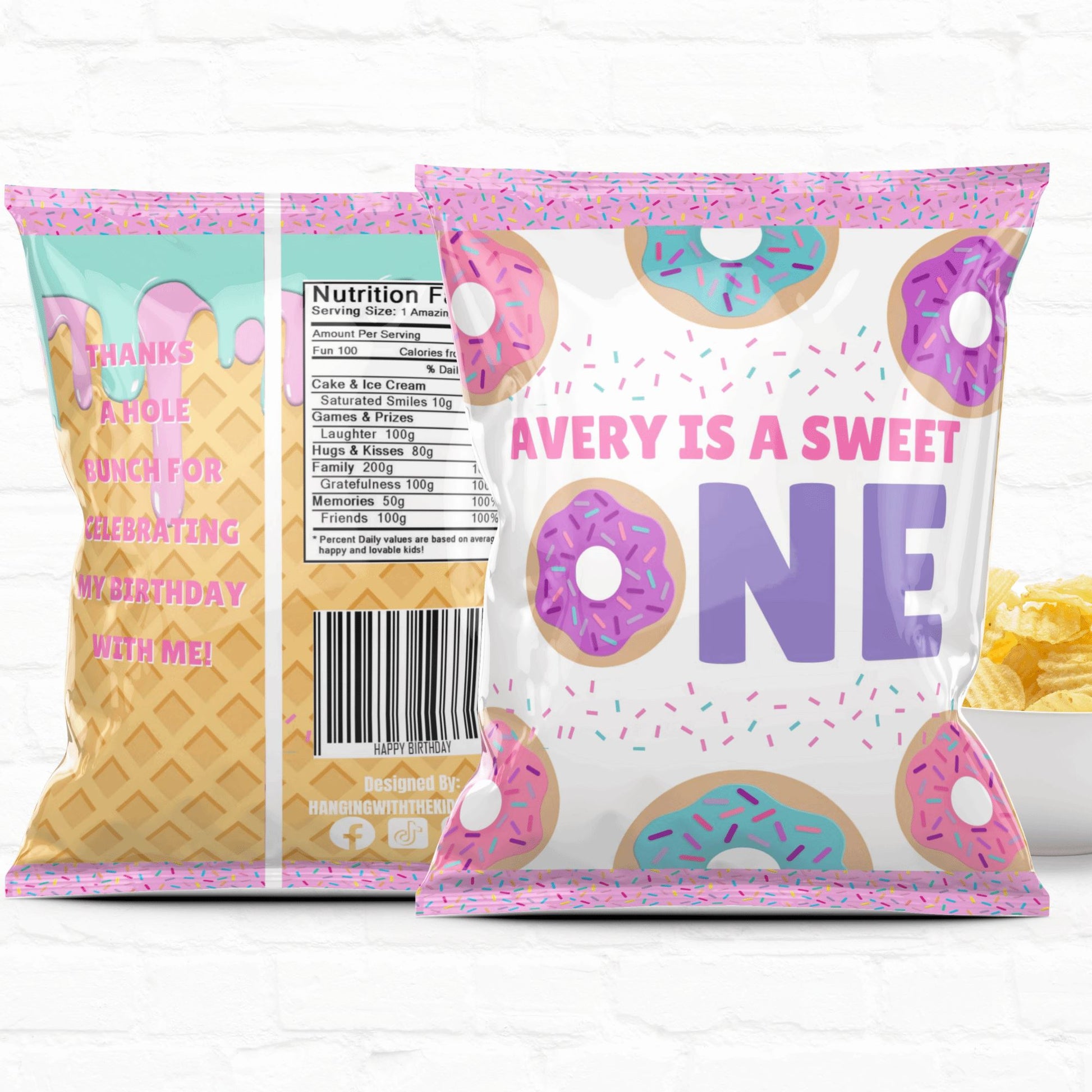 Donut Birthday Sweet One Chip Bags|Instant Download