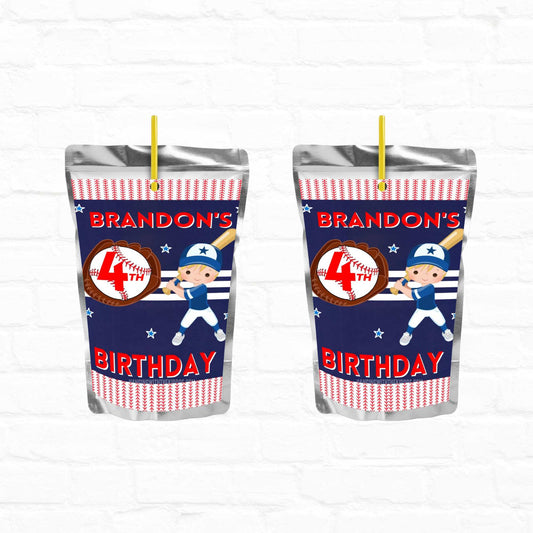 Baseball Birthday Party Personalized Juice Pouch Labels| Instant Download 03