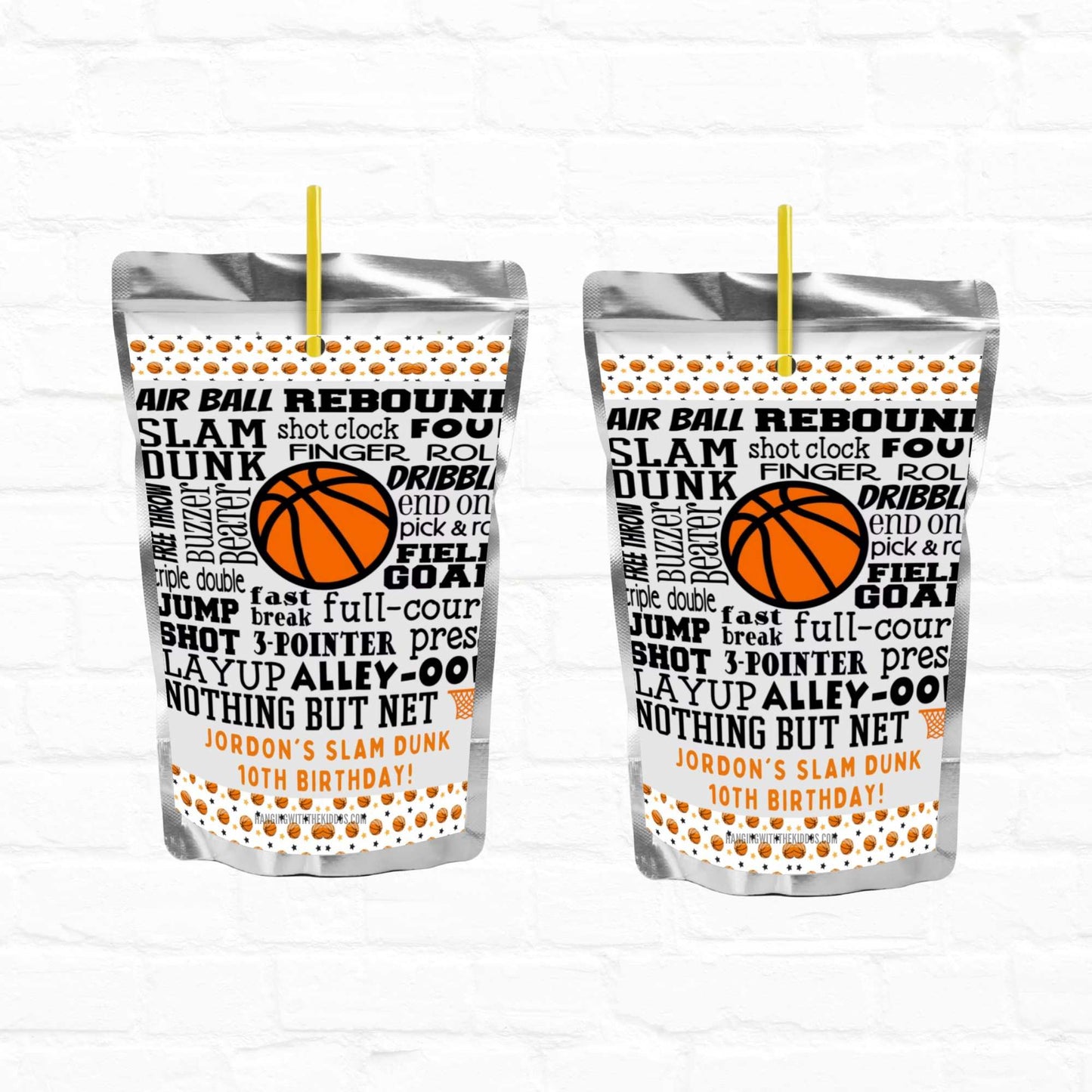 Basketball Birthday Party Personalized Juice Pouch Labels| Instant Download