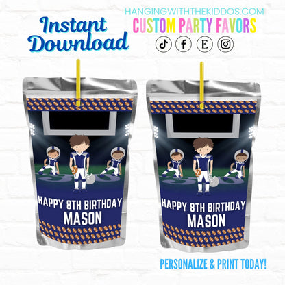 Football Birthday Personalized Juice Pouch Labels| Instant Download 02