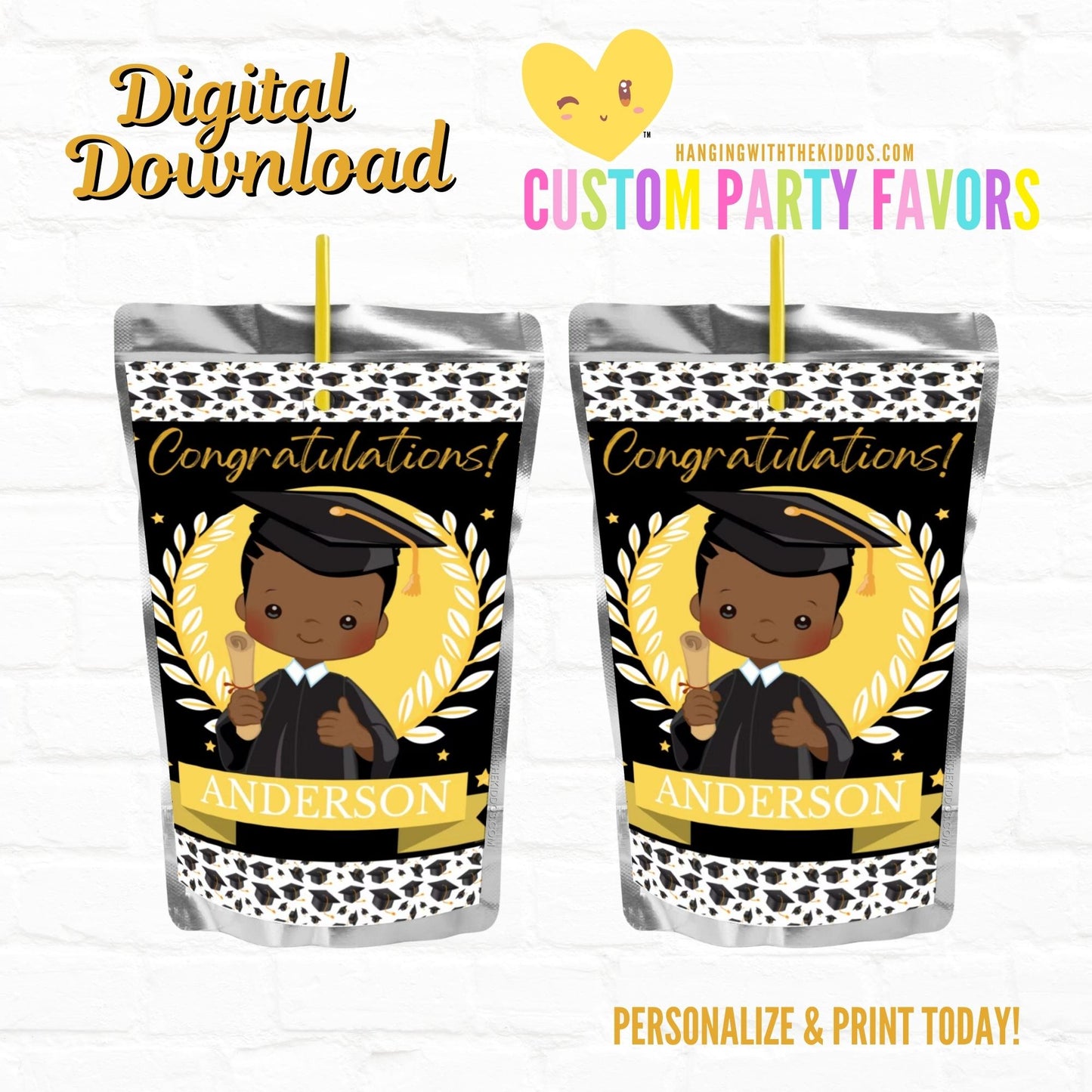 Graduation Party Custom Juice Pouch Labels-Printable File Boy 01