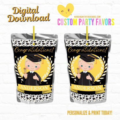 Graduation Personalized Party Favors Juice Pouch Labels-Printable File Boy 03