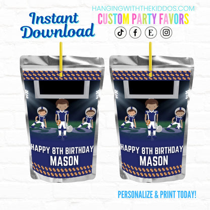 Football Birthday Personalized Juice Pouch Labels| Instant Download