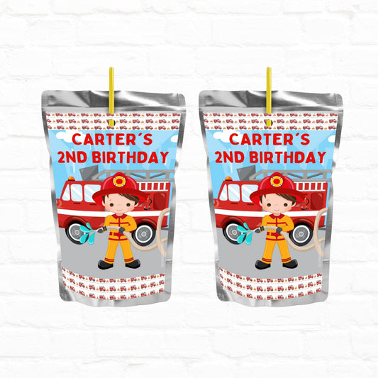 Firefighter Birthday Personalized Juice Pouch Labels| Instant Download 02