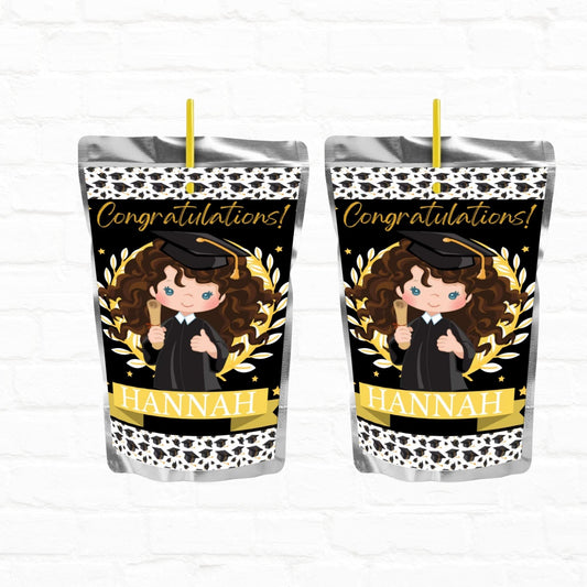 Graduation Party Personalized Juice Pouch Labels|Printable File Girl 04