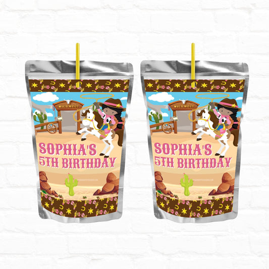 Cowgirl Personalized Juice Pouch Labels| Instant Download 01