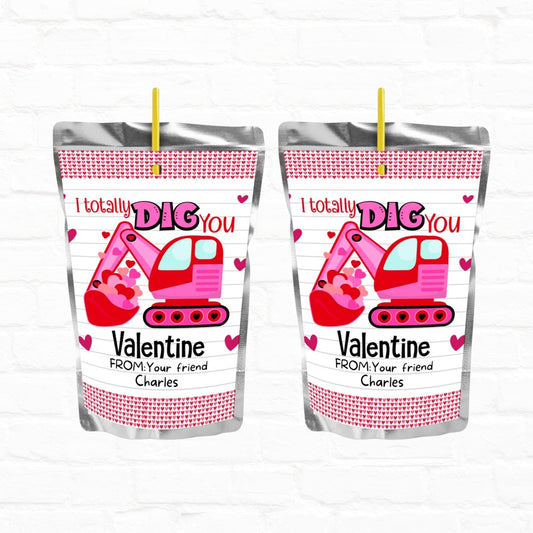 Construction Truck  Personalized Valentine's Day Juice Pouch Labels-02